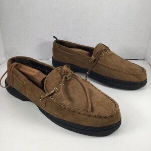 Men Slippers Moccasin Size Large 9.5-10.5 Brown Slip-On Lace